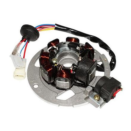 124584 STATOR ALLUMAGE SCOOT ADAPTABLE CPI 50 ARAGON, HUSSAR, OLIVER, POPCORN (7 POLES - AVEC PLATINE) -P2R- xxx Info P2R (Moto