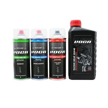 153855 KIT MAINTENANCE VOCA (LUBRIFIANT CHAINE + NETTOYANT FREIN + HUILE DE TRANSMISSION 10W40 + BOMBE PEINTURE HAUTE TEMPERATUR