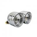 PHARE-OPTIQUE MOTO AVOC DOUBLE DIAM 90 mm LAMPE H4 + FEU DE POSITION CHROME ENTRAXE DE FIXATION 210mm (HOMOLOGUE E)