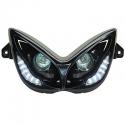 DOUBLE OPTIQUE REPLAY RR8 POUR MBK 50 NITRO 1997-2012-YAMAHA 50 AEROX 1997-2012 NOIR AVEC LEDS BLANCHES