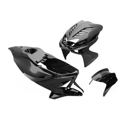 15590 CARROSSERIE SCOOT REPLAY DESIGN POUR MBK 50 NITRO 1997>2012-YAMAHA 50 AEROX 1997>2012 NOIR BRILLANT (KIT 8 PIECES) xxx Inf