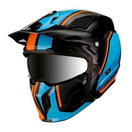 163071 CASQUE TRIAL MT STREETFIGHTER SV DOUBLE ECRANS TRANSFORMABLE AVEC MENTONNIERE AMOVIBLE ORANGE FLUO-BLEU-NOIR BRILLANT S