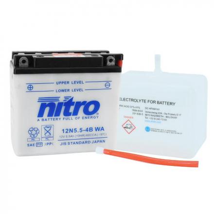 178156 BATTERIE 12V 5,5 Ah 12N5.5-4B NITRO CONVENTIONNELLE AVEC ENTRETIEN (Lg138xL61xH131mm) 2 Général | Fp-moto.com garag