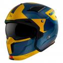 CASQUE TRIAL MT STREETFIGHTER SV TOTEM C3 BLEU-OR MAT L SIMPLE ECRAN DARK TRANSFORMABLE AVEC MENTONNIERE AMOVIBLE (LIVRE AVEC U