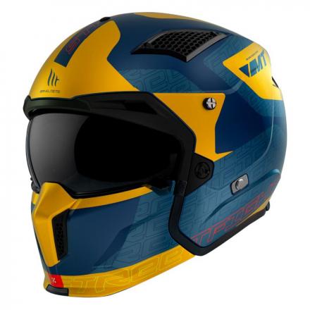 203045 CASQUE TRIAL MT STREETFIGHTER SV TOTEM C3 BLEU-OR MAT XS SIMPLE ECRAN DARK TRANSFORMABLE AVEC MENTONNIERE AMOVIBLE (L