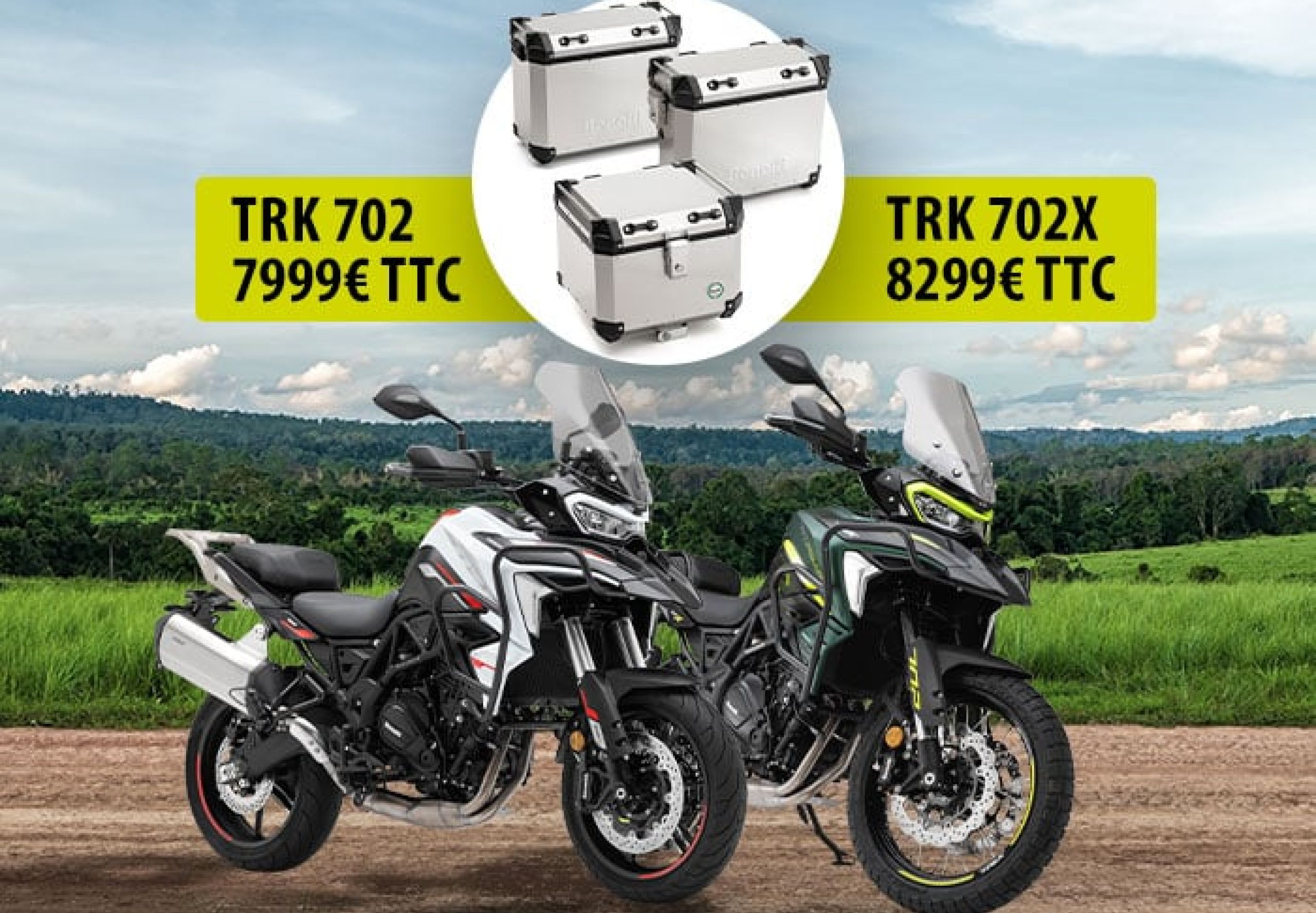 image de promotion sur le pack valise et top case de la trk702